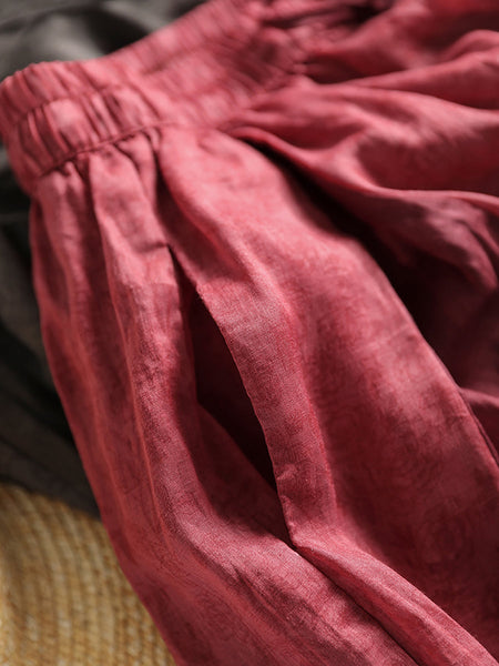 女性の夏のヴィンテージ固体巾着ルーズシャツ + スカート