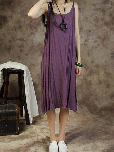 プラスサイズ - 女性ソリッドカラーコットンベストドレス