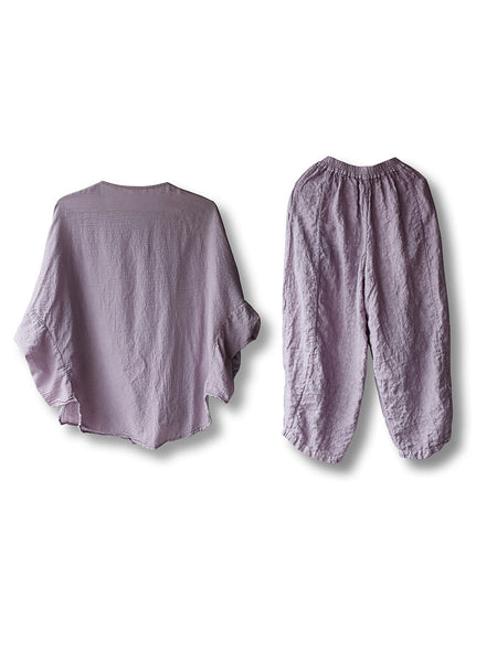 女性ヴィンテージ夏固体薄いボタンベスト + シャツ + パンツ