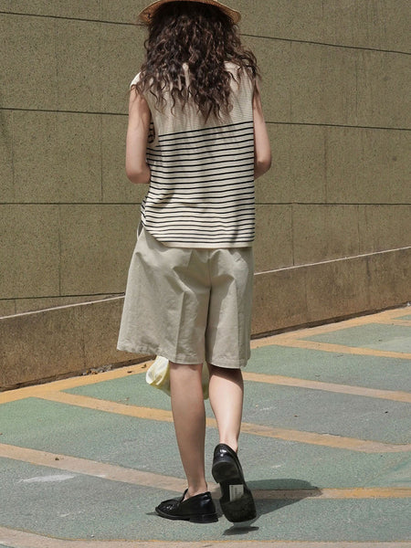 女性夏のヴィンテージストライプニットルーズベスト