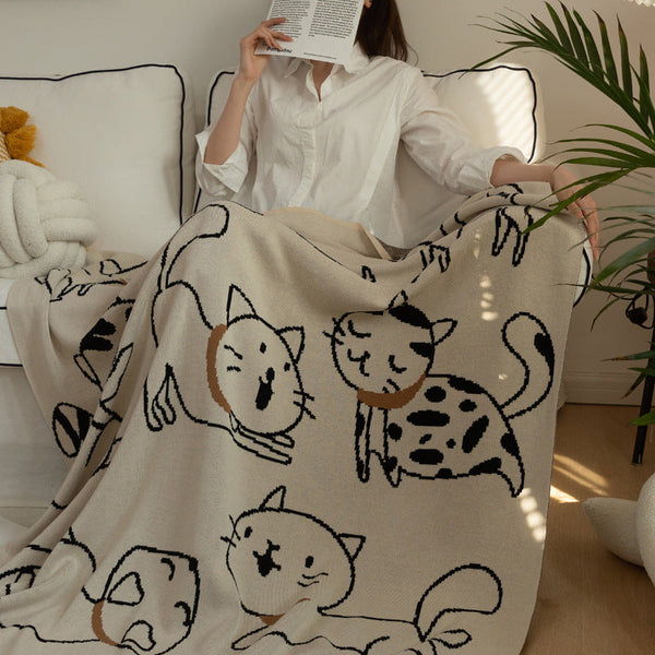 猫プリント 綿 100% 子供用 夏用昼寝ブランケット