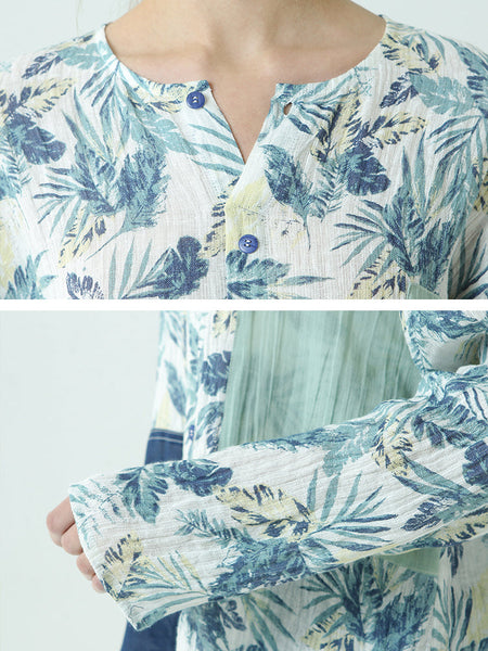 リネン女性プリントプルオーバーパッチワークルーズTシャツ