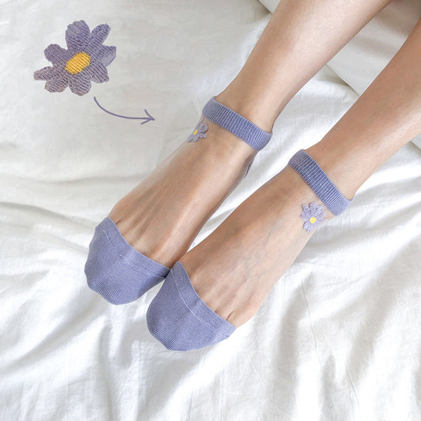 デイジー刺繍透明サマーソックス