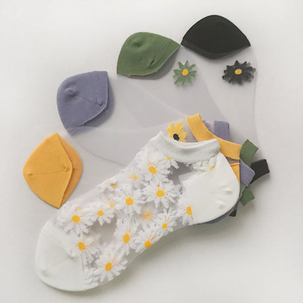 デイジー刺繍透明サマーソックス