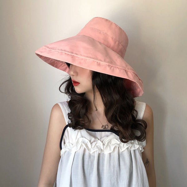 女性の夏の太陽の帽子無地折りたたみ帽子
