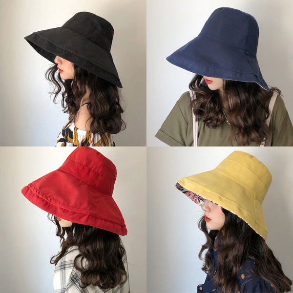 女性の夏の太陽の帽子無地折りたたみ帽子