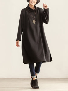 プラスサイズの女性の冬秋タートルネック長袖黒のドレス