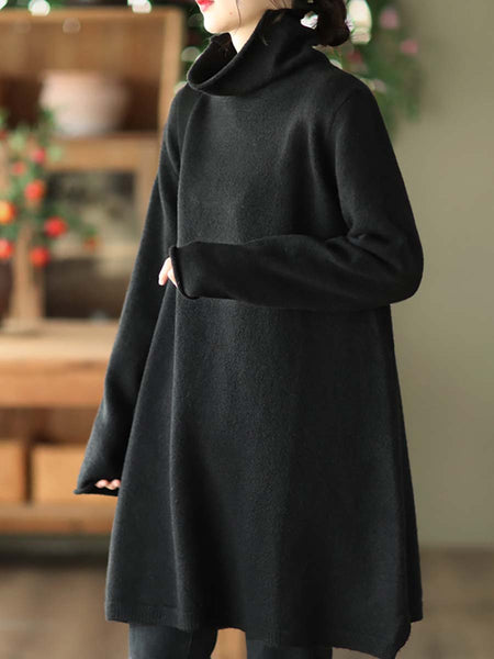 女性の冬のニットタートルネックソリッドセータードレス