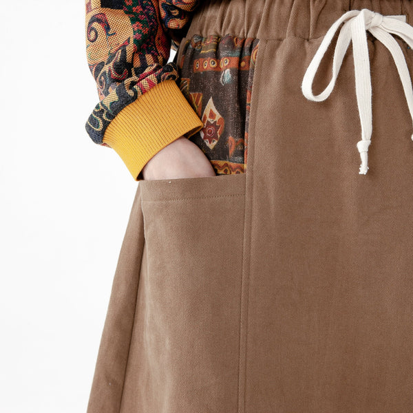 プラスサイズ - ソリッドカラー ドローストリング ポケット パッチワーク スカート