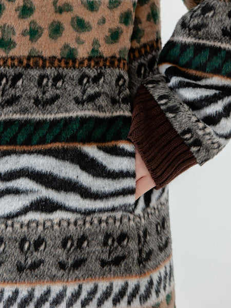 プラスサイズ - ヴィンテージポケットブレスト長袖セーターコート