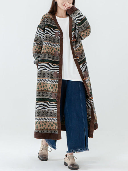 プラスサイズ - ヴィンテージポケットブレスト長袖セーターコート