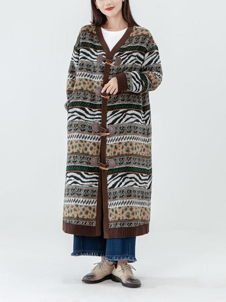 プラスサイズ - ヴィンテージポケットブレスト長袖セーターコート