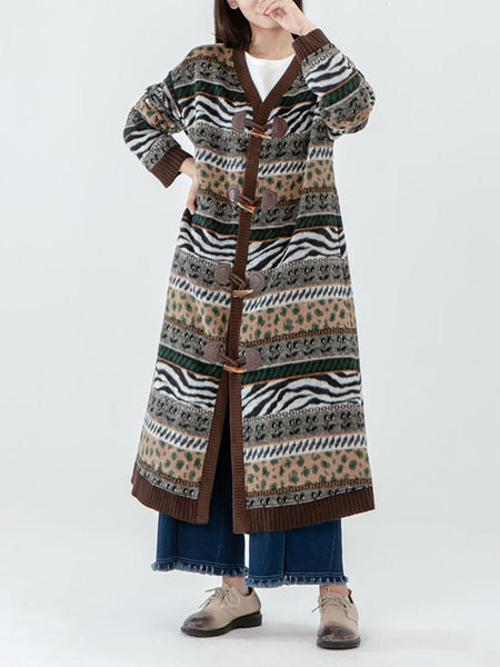 プラスサイズ - ヴィンテージポケットブレスト長袖セーターコート