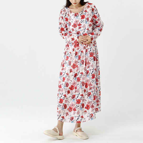 PLUS Size - Women Floral Leaf with Lining Pocket Dress