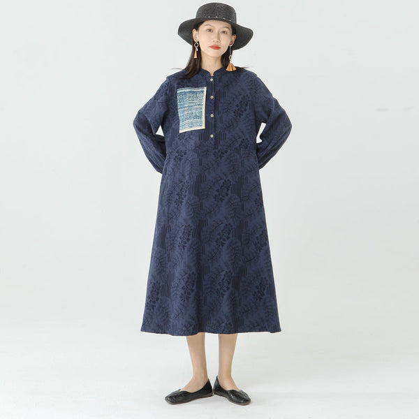 PLUS Size - Women Patchwork Long Sleeve Maxi Dress
