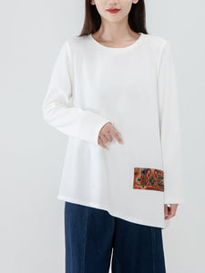 プラスサイズ - 女性パッチワーク長袖 T シャツ