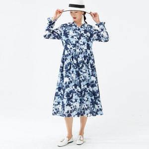 PLUS Size - Women Pocket Floral V Neck Long Sleeve Dress