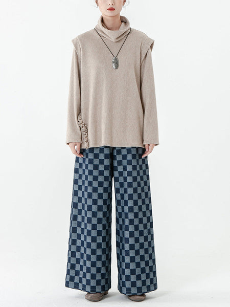 プラスサイズ - 女性ソリッドカラーニット長袖セーター