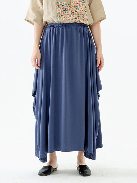 プラスサイズ - 女性ソリッドカラーポケット弾性ウエストスカート