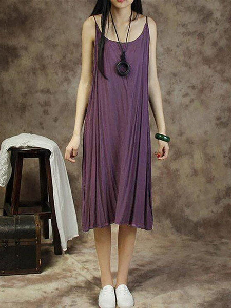 プラスサイズ - 女性ソリッドカラーコットンベストドレス