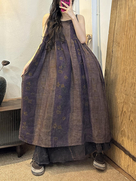 女性夏の芸術的な花柄プリーツルーズベストドレス
