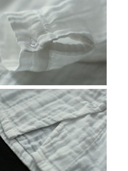 プラスサイズ - レトロなソリッドカラーの長袖綿 100% シャツ