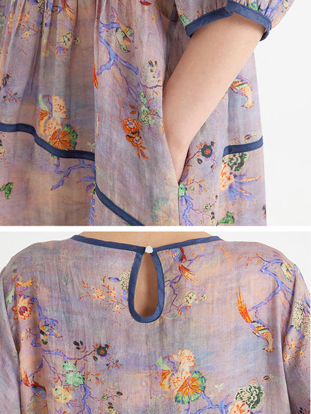 プラスサイズの花柄夏半袖ルーズドレス