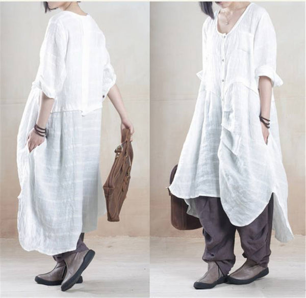 Women linen summer shirt dress - Buykud