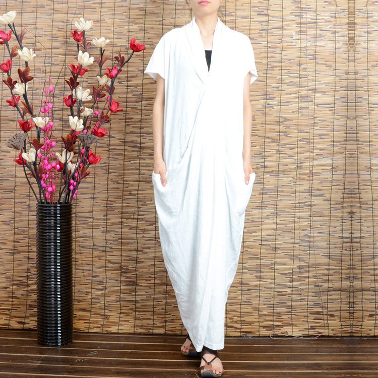 Women summer cotton linen dress - Buykud