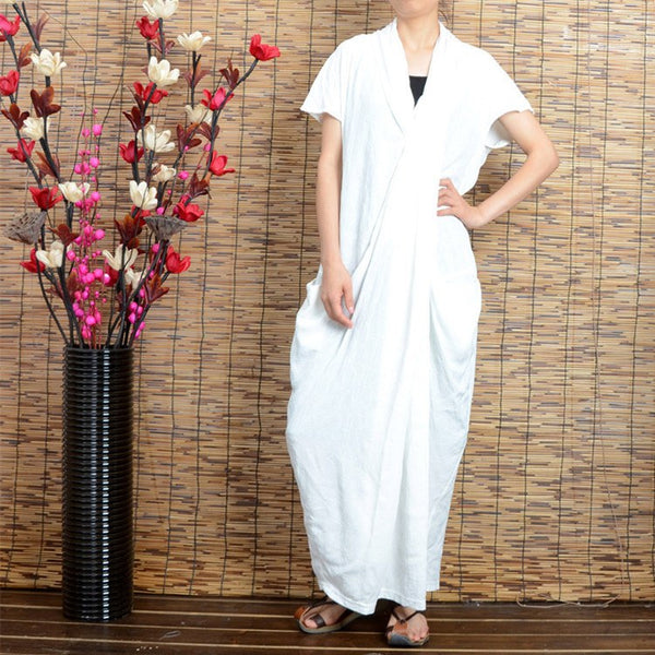 Women summer cotton linen dress - Buykud