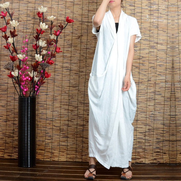 Women summer cotton linen dress - Buykud
